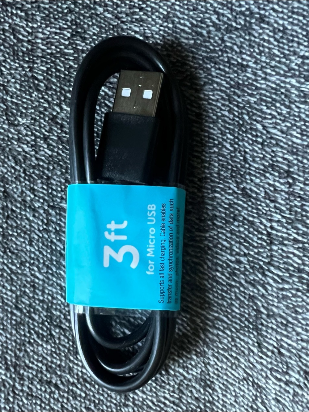3ft Black Micro USB Charging Cable